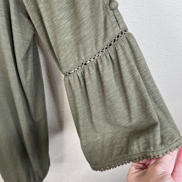 J. Jill Top Women's Large Green 3/4 Sleeve‎ Button Accent Boho Peasant Cotton - Picture 6 of 16
